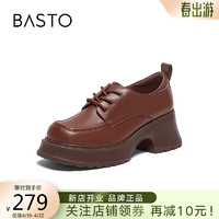 BASTO 百思图 24春英伦风牛津鞋乐福鞋小皮鞋粗跟女单鞋A2101AM4 棕色 35