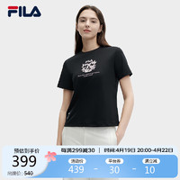 FILA 斐乐 官方女子针织短袖衫2024夏印花时尚休闲T恤短袖