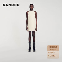 SANDRO2024春夏女装设计感钻饰衣领直筒短款连衣裙SFPRO03312 淡褐色 34