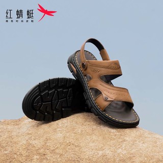 红蜻蜓凉鞋男2024夏季舒适凉拖鞋中老年人沙滩鞋 WTT24016黄棕色40