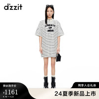 DZZIT地素连衣裙2024夏季条纹设计都市休闲裙子女 深蓝色 XS