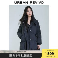 URBAN REVIVO UR冬女装时尚宽松百搭保暖中长款立领羽绒服UWH130027 正黑 XS