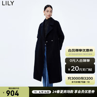 LILY2023冬女装全绵羊毛复古气质通勤款时尚黑色毛呢外套大衣 510黑 S