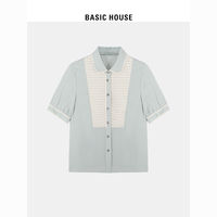 Basic House/百家好休闲短袖衬衫2024女小众设计感上衣衬衣女