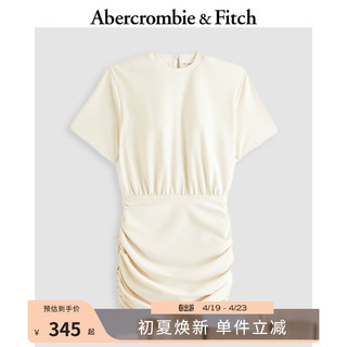 Abercrombie & Fitch 女装 24春夏美式辣妹修身设计感褶皱圆领连衣裙 356765-1 奶油色 XXS/150