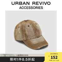 URBAN REVIVO2024夏季男士复古街头磨破棒球帽UAMA40076 咖棕 F