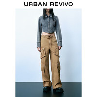URBAN REVIVO 女士潮流高街废土风工装口袋抽绳宽腿裤 UWV640039 卡其棕 XXS