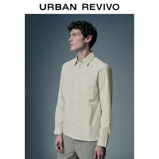 URBAN REVIVO 夏季男纯色翻领长袖开襟衬衫 UMU240017 白绿 XS