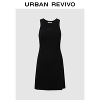 URBAN REVIVO 夏季女潮流高街刺绣修身显瘦无袖连衣裙 UWV740066 正黑 XS