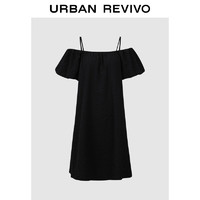 URBAN REVIVO 女士时髦气质肌理感露肩显瘦连衣裙 UWU740065 正黑 XS