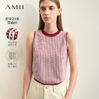 AMII2024夏极简撞色套头修身无袖提花双曲纱针织吊带背心女款 酒红 170/92A/XL