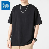 JEANSWEST 真维斯 短袖t恤男夏季青少年宽松学生潮流上衣服 黑色 2XL