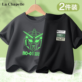 LA CHAPELLE KIDS拉夏贝尔儿童t恤短袖男童夏季纯棉透气半袖衫童装宽松圆领衣服潮 汽车人碳灰+标签贴K黑色 130cm