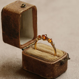 日系橘橙色石榴石戒指高级感复古气质宝石活口指环