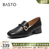 BASTO 百思图 2024春季商场同款时尚通勤乐福鞋粗跟女单鞋KA313AA4 黑色 35