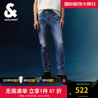 杰克·琼斯（JACK&JONES）夏季修身百搭舒适时尚水洗猫须设计弹力牛仔裤长裤男裤24232027 E39 中蓝牛仔 常规 185/88A/XLRW