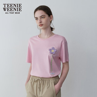 Teenie Weenie小熊女装2024夏装宽松短袖T恤花朵刺绣上衣粉色 粉色 160