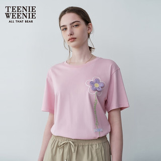 Teenie Weenie小熊女装2024夏装宽松短袖T恤花朵刺绣上衣粉色 粉色 160