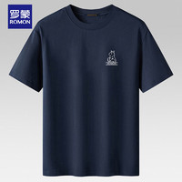 ROMON 罗蒙 短袖T恤男夏季潮流圆领打底衫运动休闲百搭上衣LM068 蓝色 XL