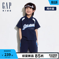 Gap男童2024夏季logo撞色polo领短袖T恤短裤套装儿童装466033 海军蓝 140cm(M)亚洲尺码