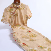 戚薇国风长款改良旗袍2024年轻款少女复古修身日常春夏季   黄色 M