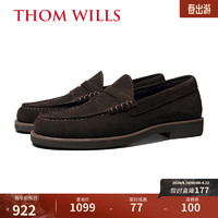 THOM WILLS休闲英伦风乐福鞋男款真皮复古圆头磨砂绒面一脚蹬鞋冬 深咖色A7152 6.5 /39码