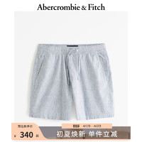 ABERCROMBIE & FITCH男装 24春夏亚麻混纺松紧腰短裤 358798-1 浅蓝色条纹 XS (170/70A)