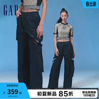 Gap 盖璞 女装2024夏季轻薄透气尼龙休闲裤多口袋工装风长裤480006 黑色 175/92A(XL) 亚洲尺码