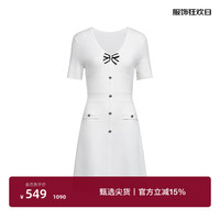 ochirly欧时力 气质坑条裙2024夏装蝴蝶结A字收腰针织连衣裙 白色 L