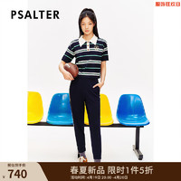 PSALTER 诗篇 专选2024夏撞色翻领学院风条纹短袖上衣毛针织衫 藏蓝 36