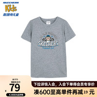 Skechers斯凯奇男女童卡通短袖T恤夏季儿童百搭舒适上衣L224K087 中花灰/004F 130cm