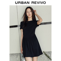 URBAN REVIVO 女士都市气质垂感修身短袖连衣裙 UWU740046 正黑 S