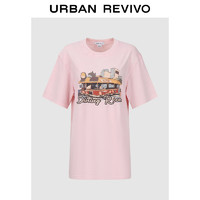 UR2024夏季女装时尚美式复古高街趣味印花T恤衫UWL440146 浅粉色 XS