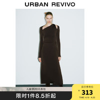 URBAN REVIVO UR2024春季女装设计感斜肩领褶皱连衣裙UWG740010 咖啡色 XS