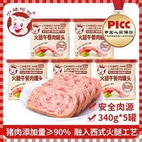 小猪呵呵 火腿午餐肉罐头量贩装340g*5罐装 即食速食早餐涮火锅户外