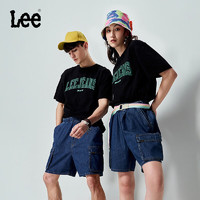 Lee 商场同款舒适版发泡字母印花圆领男女同款短袖T恤LUT0051013RX 黑色 L