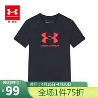 安德玛（Under Armour）儿童男女童装短袖t恤2024夏季圆领速干运动透气上衣 黑色 150cm