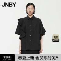 江南布衣（JNBY）24夏衬衣女荷叶边纯棉中袖宽松设计感5O5210370 001/本黑 S