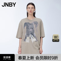 江南布衣（JNBY）24夏T恤女纯棉吹风兔印花宽松圆领短袖5O5114900 249/浅杂驼 XL