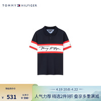 TOMMY HILFIGER24春夏童装男休闲拼色签字体刺绣短袖POLO衫TH2222079 黑色001 4/110cm