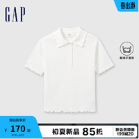 Gap女装2024夏季罗纹高弹花边polo领短袖针织衫女友T465241 白色 155/76A(XS) 亚洲尺码