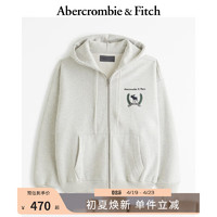 ABERCROMBIE & FITCH男装女装装 24春抓绒小麋鹿拉链外套连帽卫衣 358481-1 浅麻灰色 M (180/100A)