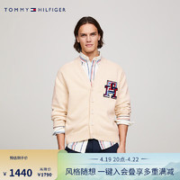 TOMMY HILFIGER24春季男装纯棉拼色绒面字母宽松针织开衫外套34679 米白色AEF S