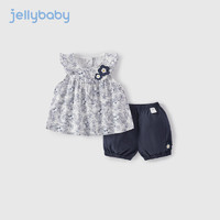 杰里贝比 女童夏季套装洋气宝宝纯棉夏装薄款女孩飞飞袖衣服儿童时髦两件套