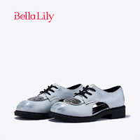 Bella Lily2024春季镂空脏脏小皮鞋女牛皮单鞋做旧复古休闲鞋 白色 35