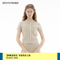 IIIVIVINIKO2024春季复古宽松圆领短袖针织开衫女M413709619C 浅灰 S