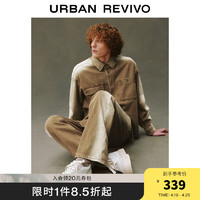 URBAN REVIVO UR2024春季男复古废土风渐变洗水超宽松牛仔衬衫UML840015 卡其 S