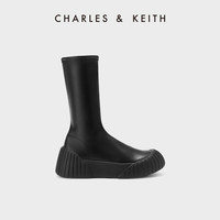 CHARLES＆KEITH春夏女靴CK1-90900105圆头中筒饼干底弹力靴女靴