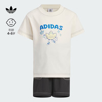 adidas印花撞色运动短袖套装男小童儿童夏季阿迪达斯三叶草 奇妙白/黑色 116CM