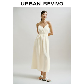 UR2024夏季女装优雅气质V领肌理感吊带收腰连衣裙UWH740023 米白 L
